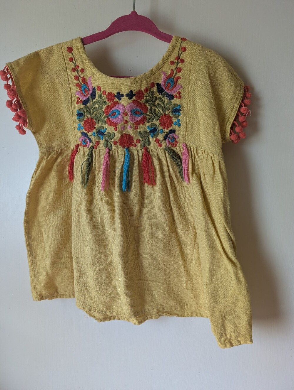 Mimi & Maggie Yellow Embroidered Tunic with Multicolor Tassels
